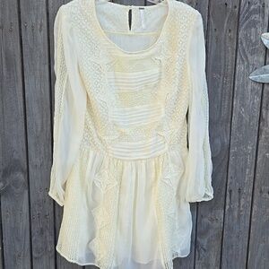 Free People Cream Lace Dress, long sleeve Size S